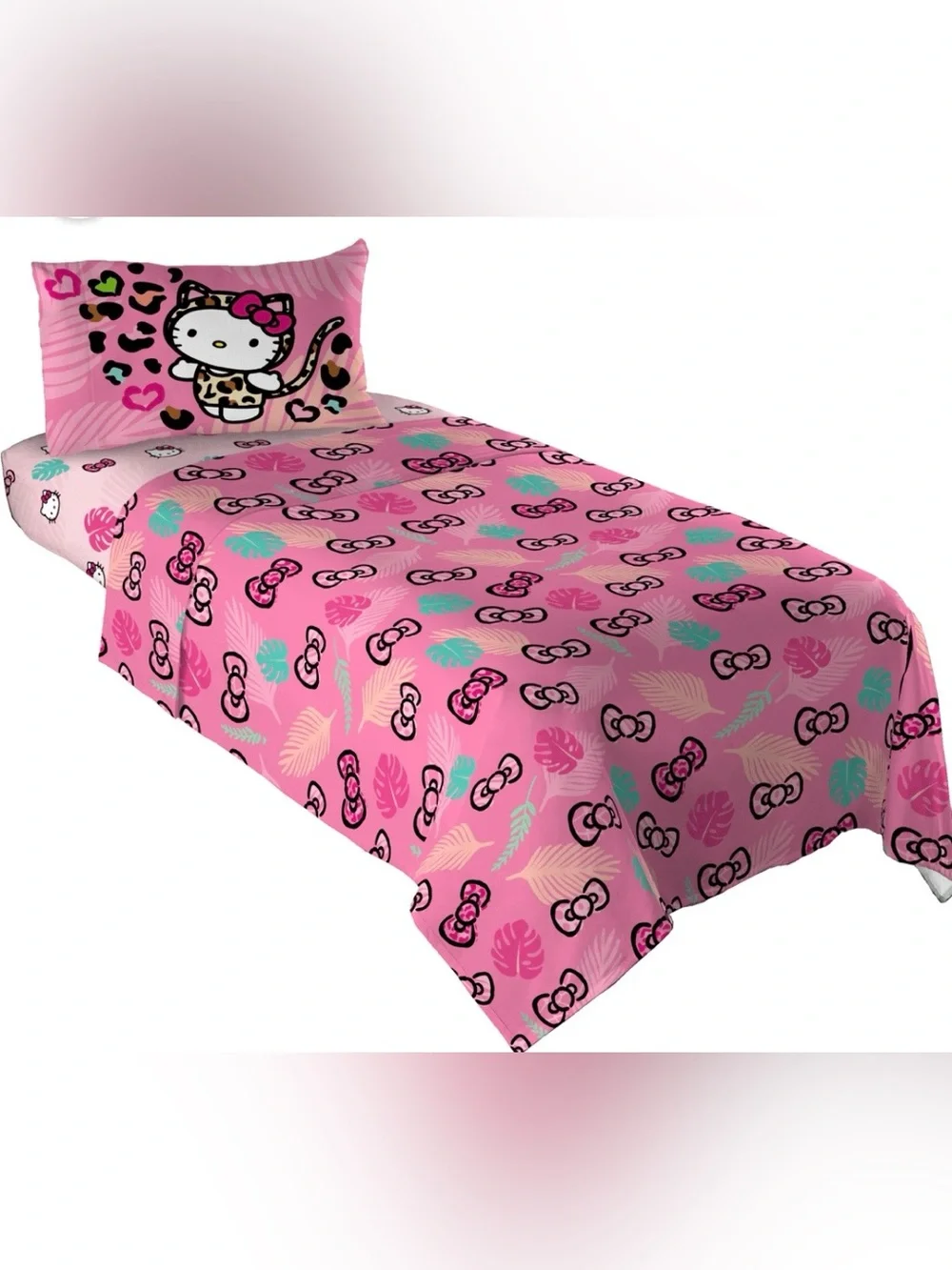 Hello Kitty Pink Leaf & Bow Kids Sheet Set